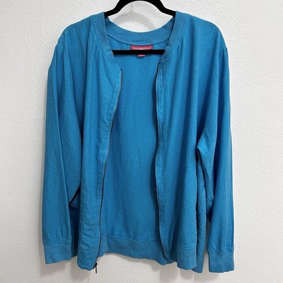 Woman Within Size 2X (18 / 20) Jacket Zipper Front Linen Rayon Blend Cyan Blue - Picture 9 of 12